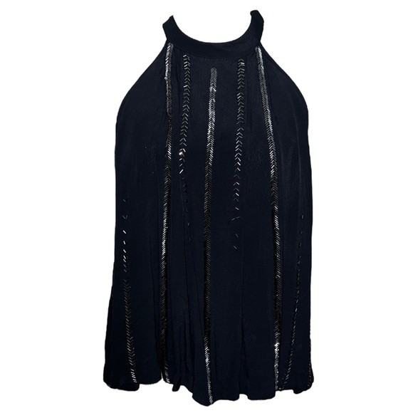 Free People Tops - Free People Black Beaded Halter Neck Swing Tank